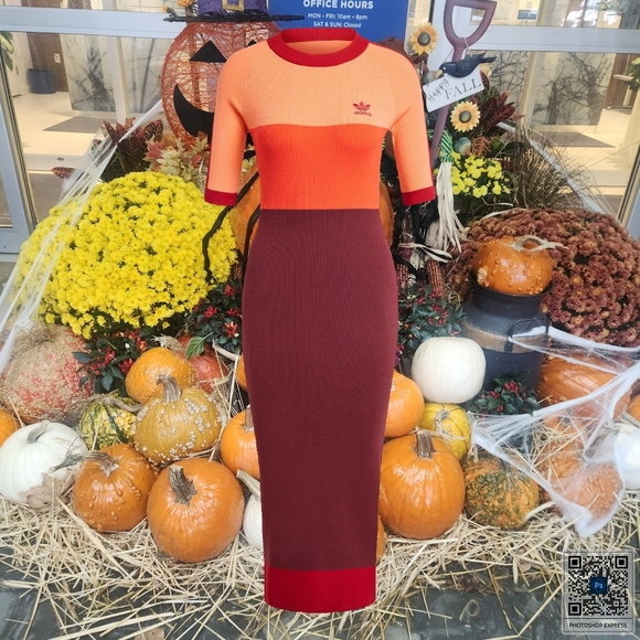 Adidas X KSENIASCHNAIDER Tricolor Knit Dress Coral Fusion/Bright Red/Shadow NWT - Picture 2 of 16